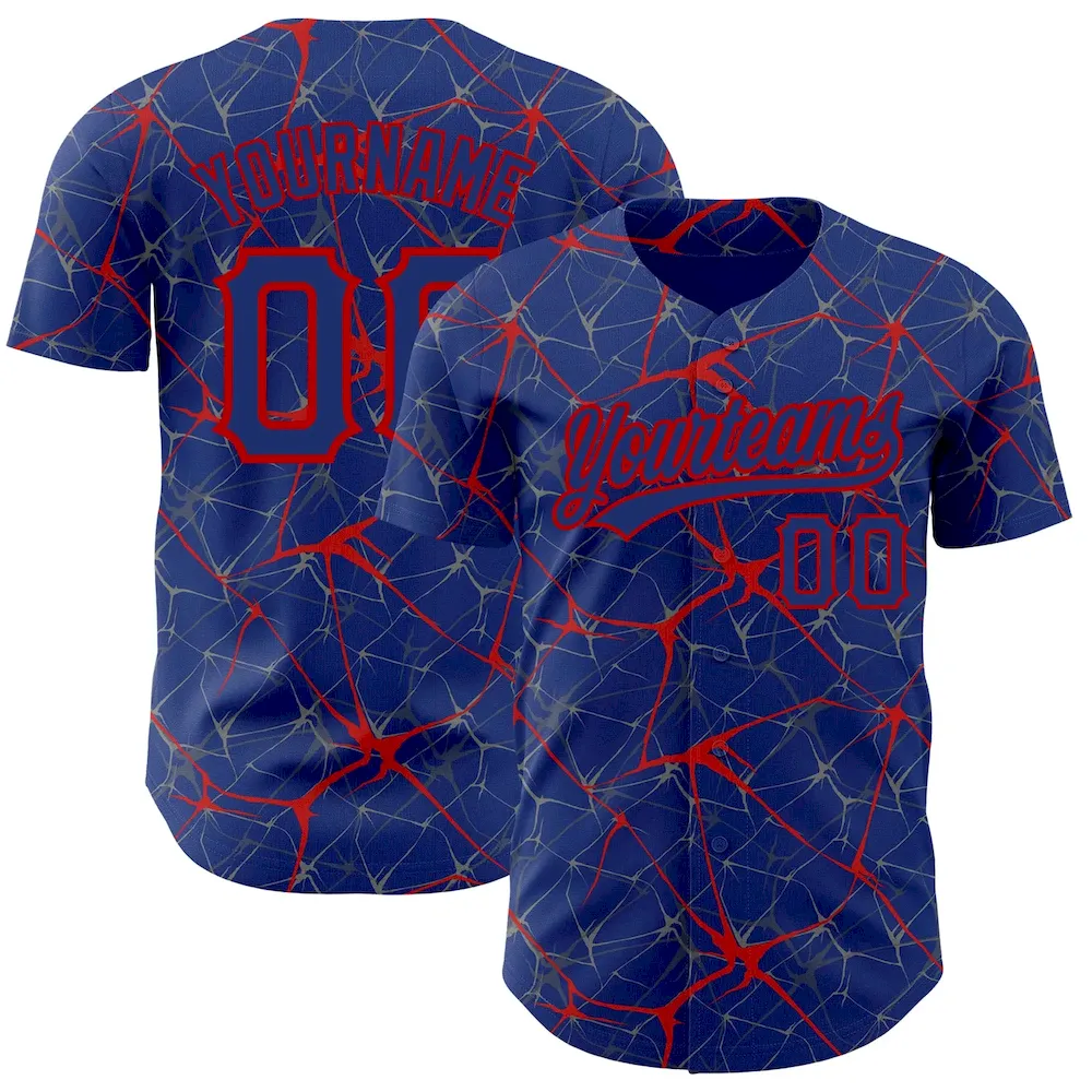 3DPattern2723.webp Custom Royal Red 3D Pattern Design Abstract Network Authentic Baseball Jersey - Image 1