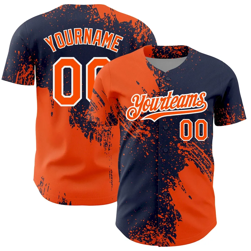 3DPattern4319.webp Custom Orange Navy-White 3D Pattern Design Abstract Brush Stroke Authentic Baseball Jersey - Image 1