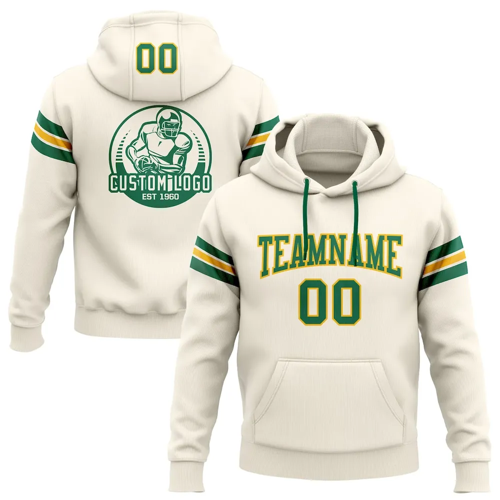 Cream0603.webp Custom Stitched Cream Kelly Green-Gold Football Pullover Sweatshirt Hoodie - Image 1