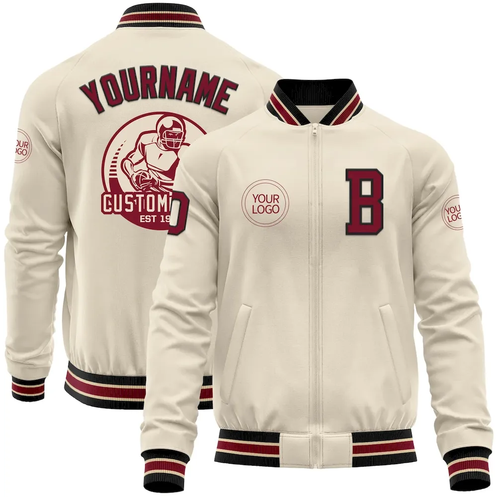 Jacket6074.webp Custom Cream Crimson Black-City Cream Bomber Varsity Letterman Zipper Jacket - Image 1