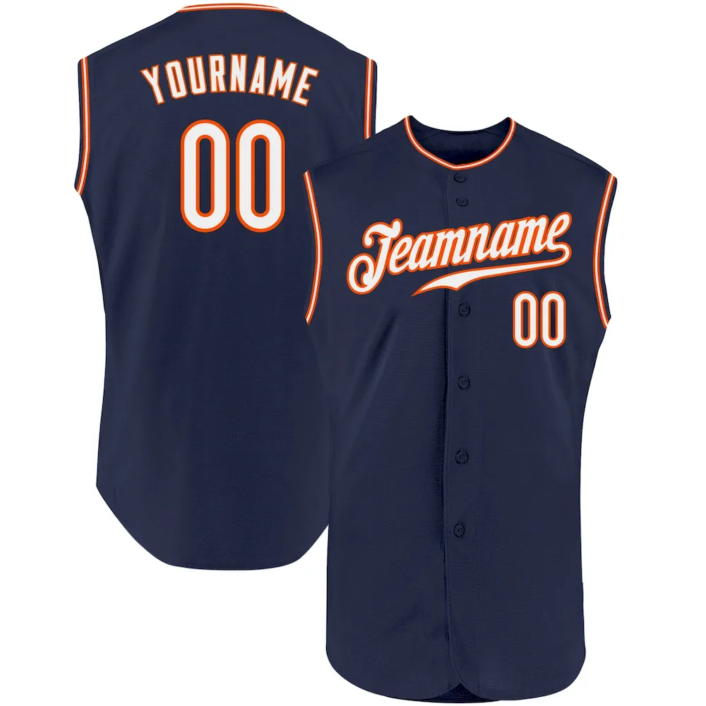 Navy0376.webp Custom Navy White-Orange Authentic Sleeveless Baseball Jersey - Image 1