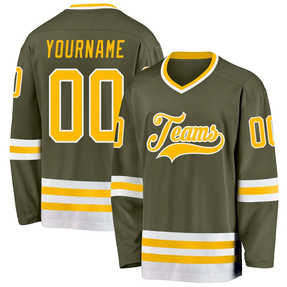 Olive0349.webp Custom Olive Gold-White Salute To Service Hockey Jersey - Image 1
