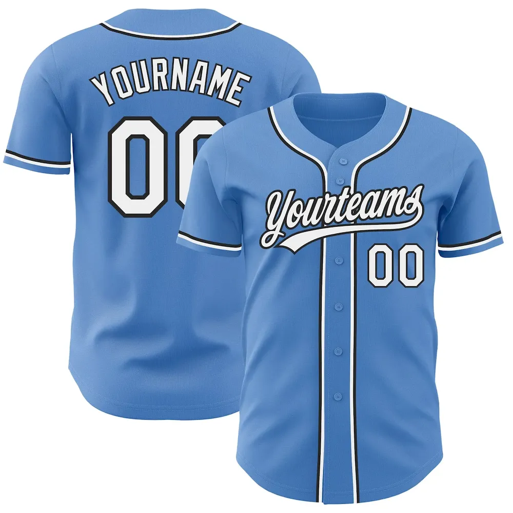 PowderBlue0210.webp Custom Powder Blue White-Black Authentic Baseball Jersey - Image 1