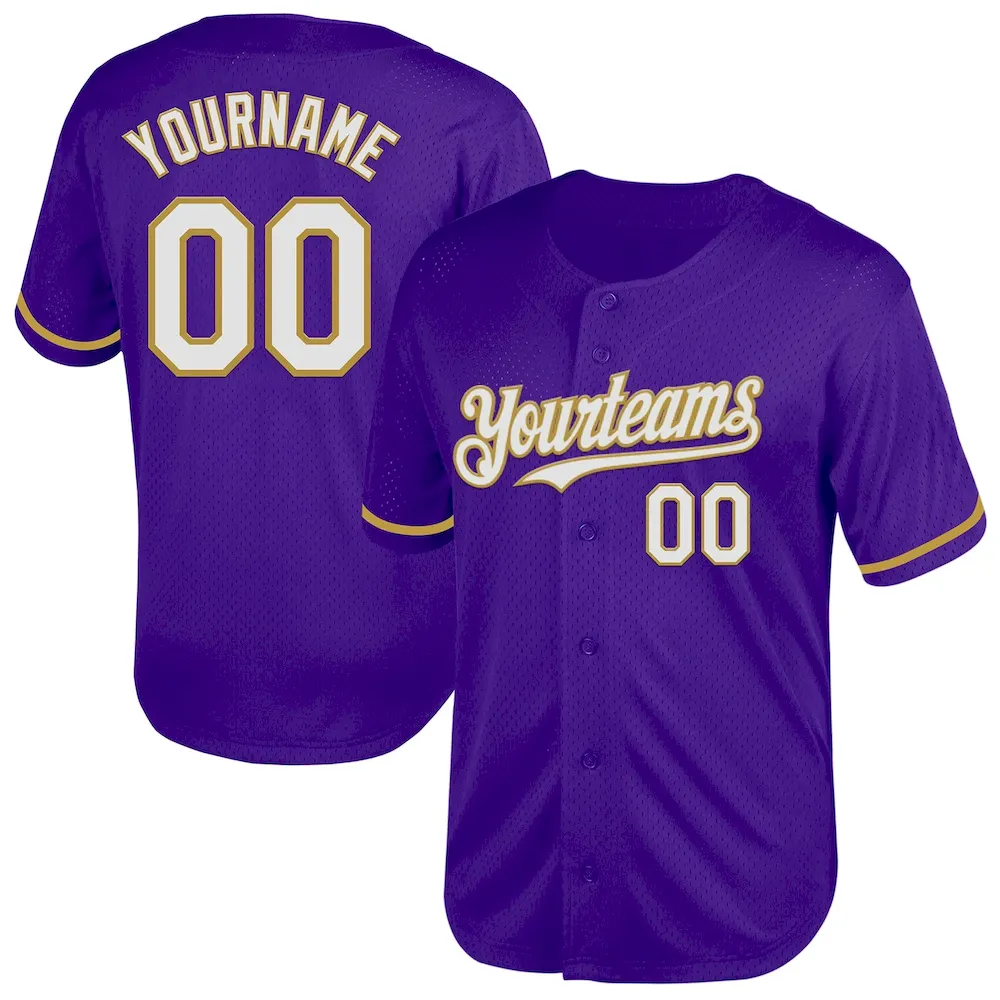 Purple0594.webp Custom Purple White-Old Gold Mesh Authentic Throwback Baseball Jersey - Image 1