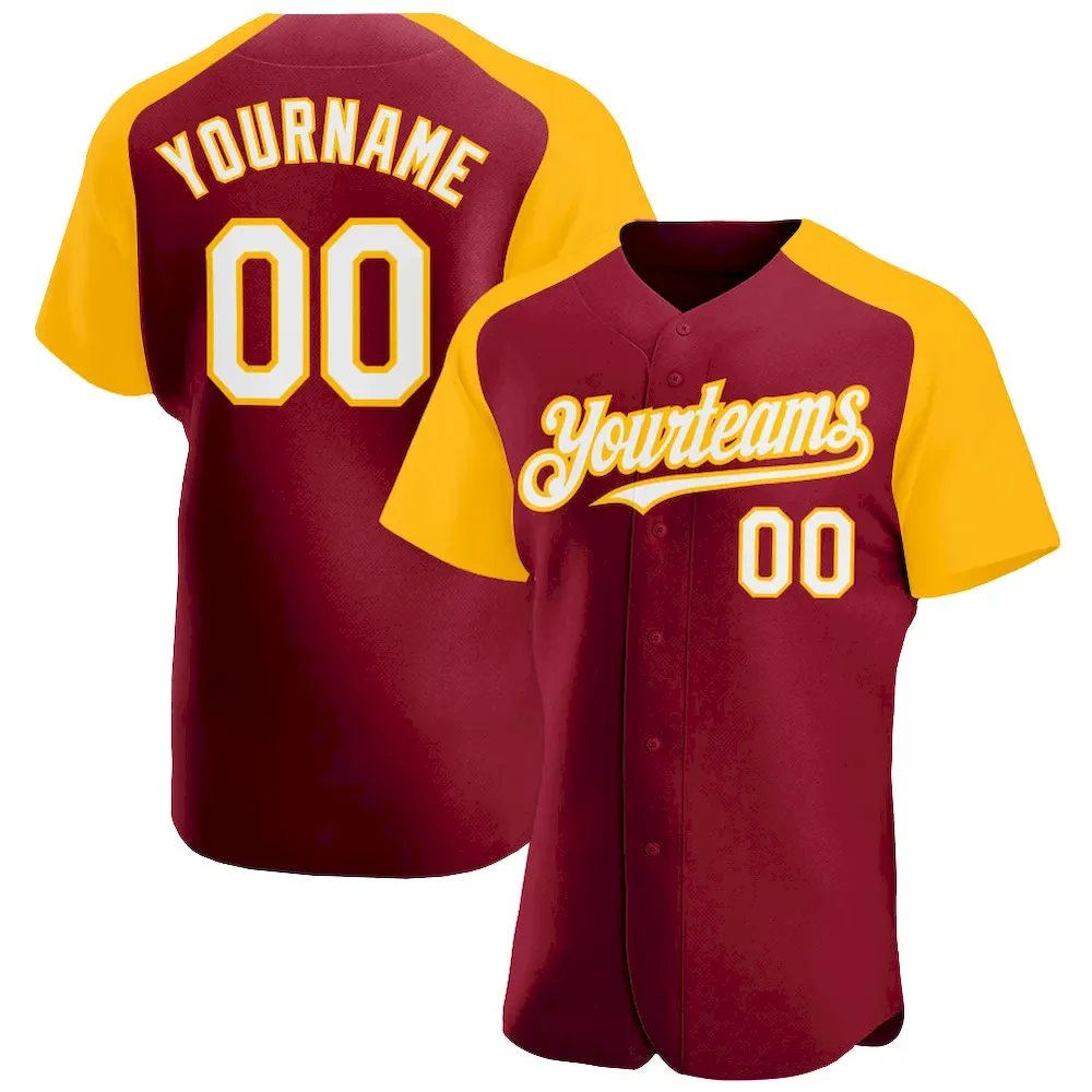 RaglanSleeves0479.webp Custom Crimson White-Gold Authentic Raglan Sleeves Baseball Jersey - Image 1