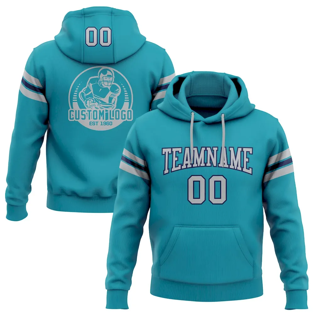 Teal0230.webp Custom Stitched Teal Gray-Navy Football Pullover Sweatshirt Hoodie - Image 1