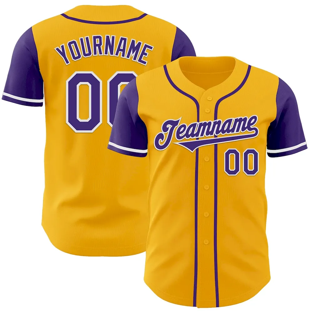 TwoTone0861.webp Custom Gold Purple-White Authentic Two Tone Baseball Jersey - Image 1