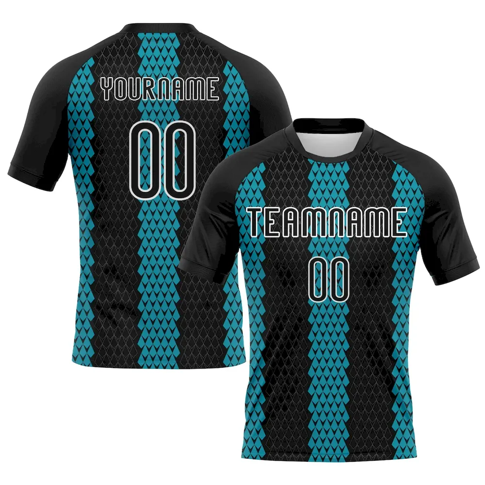 Volleyball0131.webp Custom Black Teal-White Geometric Shape Sublimation Volleyball Uniform Jersey - Image 1
