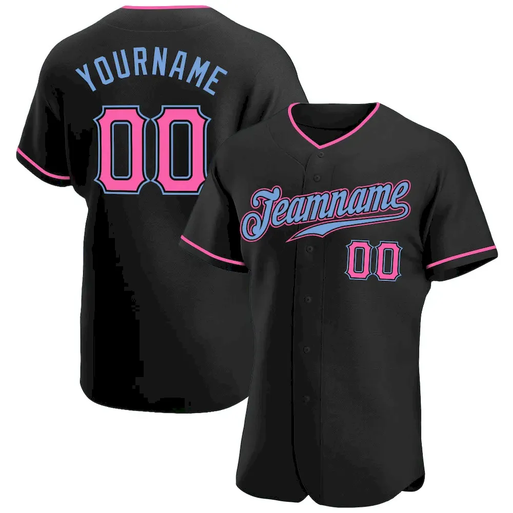 black_0236.webp Custom Black Pink-Light Blue Authentic Baseball Jersey - Image 1