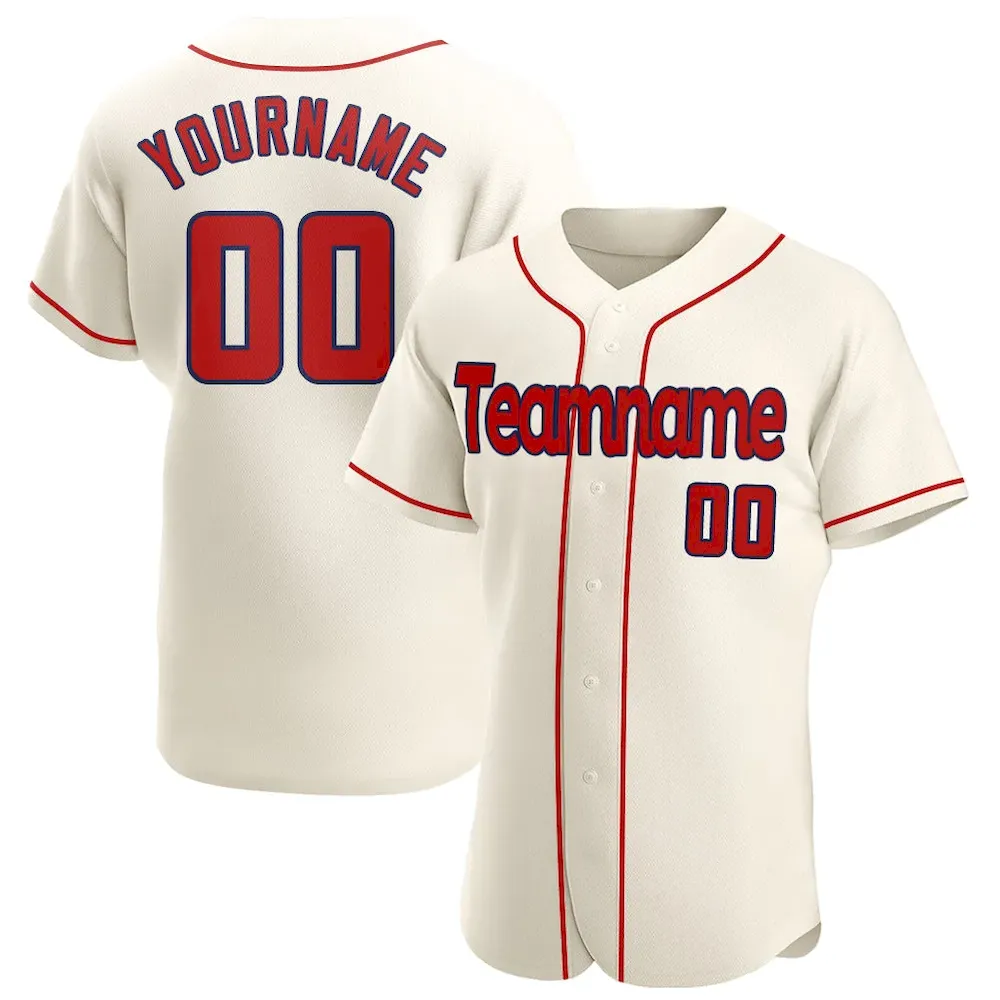 cream_0044.webp Custom Cream Red-Navy Authentic Baseball Jersey - Image 1
