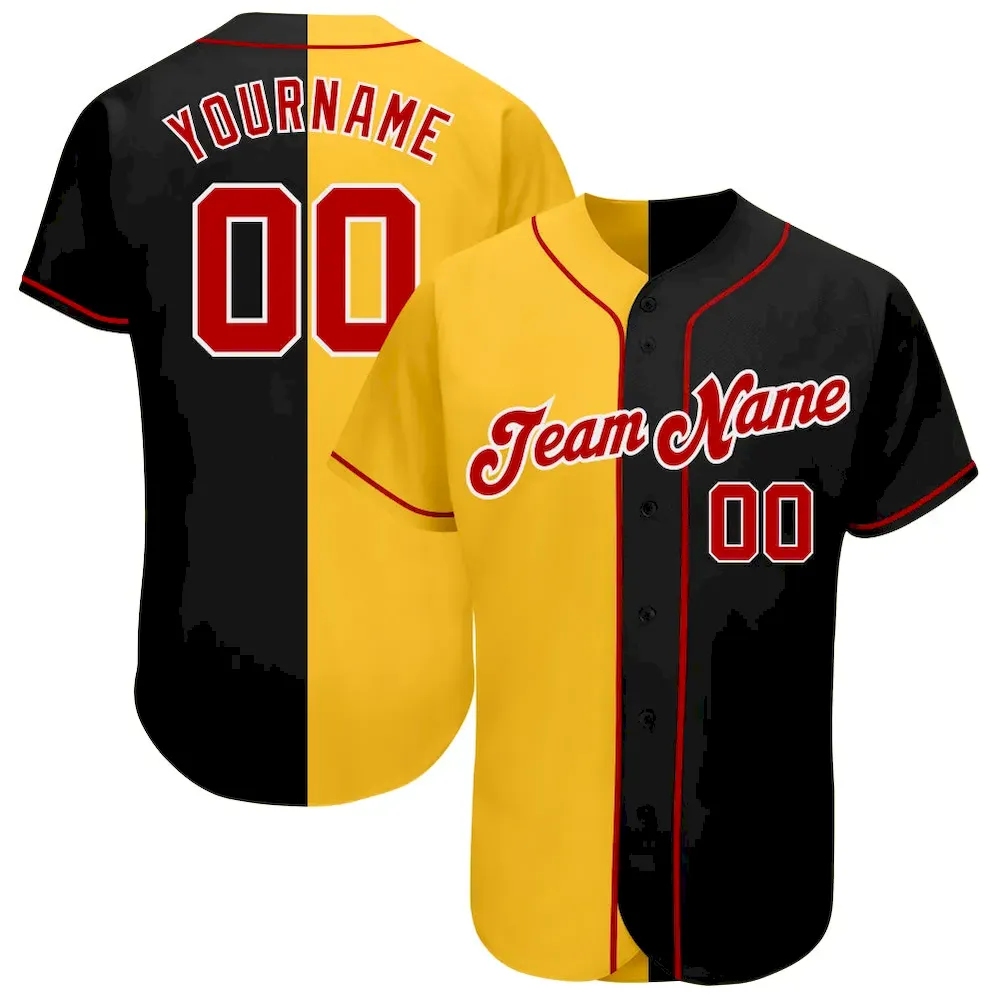 split_0019.webp Custom Black Red-Yellow Authentic Split Fashion Baseball Jersey - Image 1